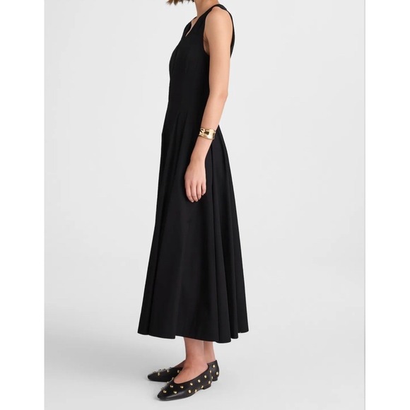 Madewell V-Neck Circle Seamed Maxi Dress True Black Sleeveless Cotton 00 NW050 - Picture 2 of 13